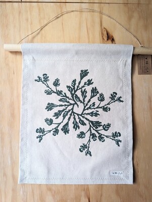 Botanical Wreath Tapestry | Sagebrush &amp; Rose Hip Black on Natural Hemp