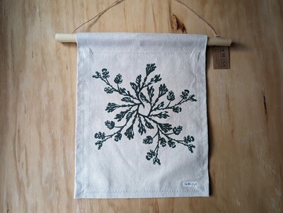 Botanical Wreath Tapestry | Sagebrush & Rose Hip Black on Natural Hemp