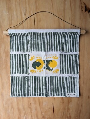 Block Print Fabric Wall Hanging with Wood Hanger | Grove