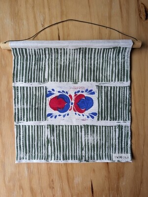 Block Print Fabric Wall Hanging with Wood Hanger | Woods