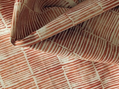 Block Print Neutral Rust Red Pattern | Hemp Fabric by the Yard