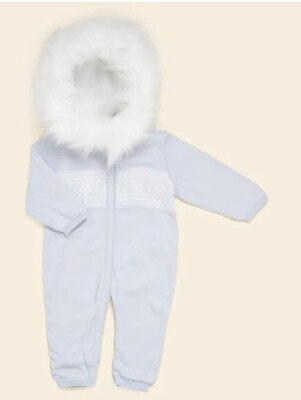 WINTER SALE Caramelo Kids Blue Fair Isle Knitted Baby Pramsuit