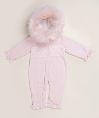 WINTER SALE Caramelo Kids Pink Fair Isle Knitted Baby Pramsuit