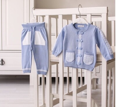 LEOKING B Blue Boys Knitted Trousers Set