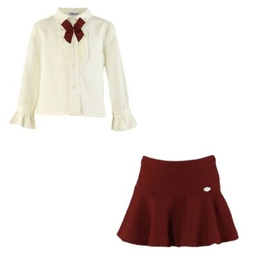 WINTER SALE Miranda AW23 - Girls Burgundy & Cream Skirt & Blouse Set