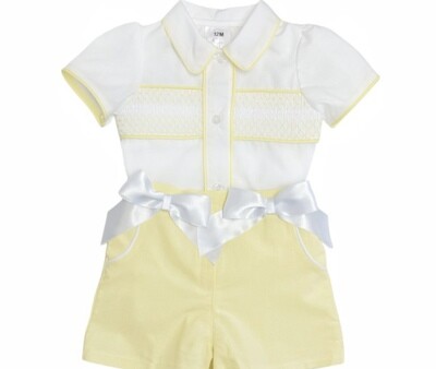 WeeMe Baby Girls Lemon and White Shorts Set