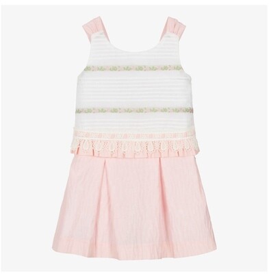 Miranda Girls Pink & White Cotton Skirt Set