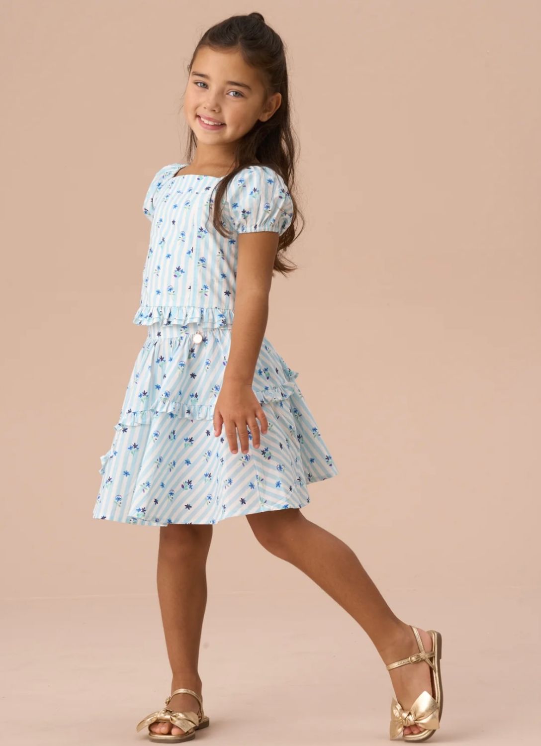ANGEL & ROCKET Pia Blue Print Frill Skirt & Print Shirred Top