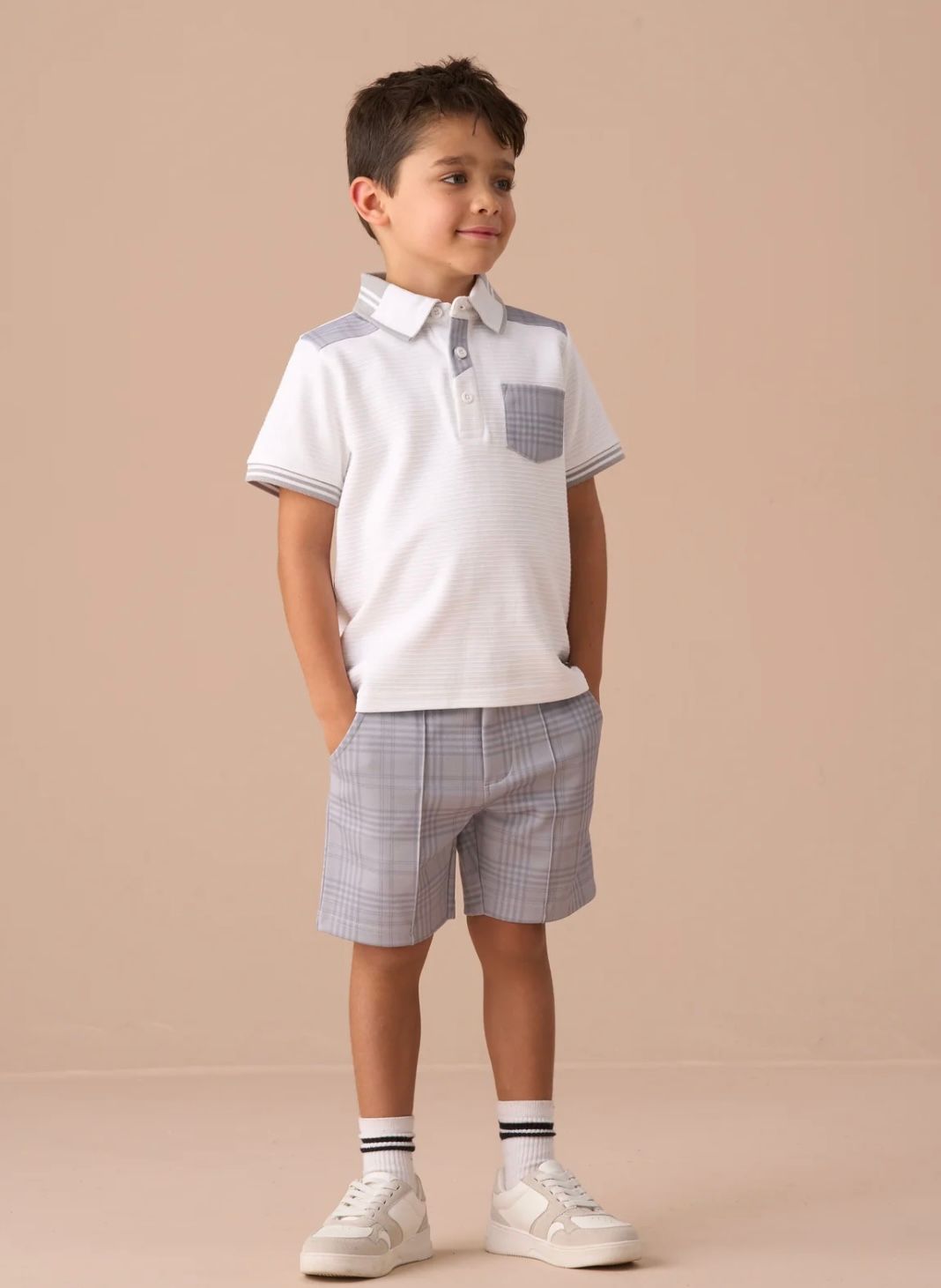 Angel & Rocket Kane Grey Textured Shorts &  Kane White Colour Block Polo