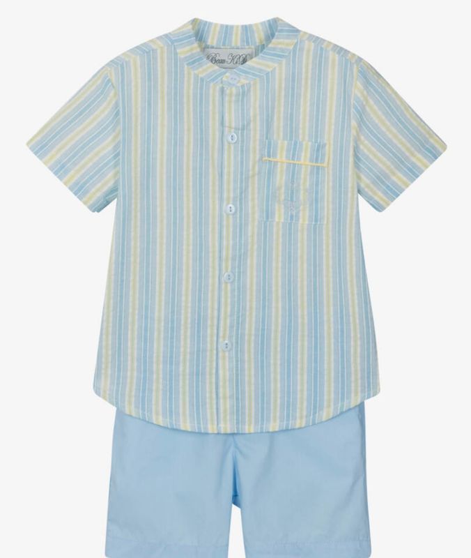 BEAU KID Boys Blue Striped Cotton Shorts Set