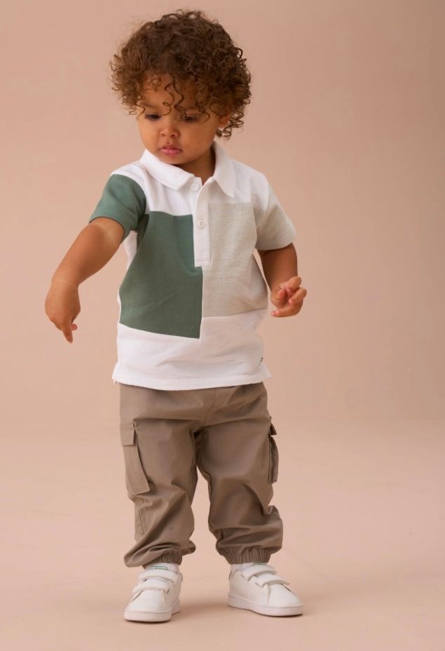 Angel & Rocket Kane White Textured Colour Block Polo & cargo joggers.