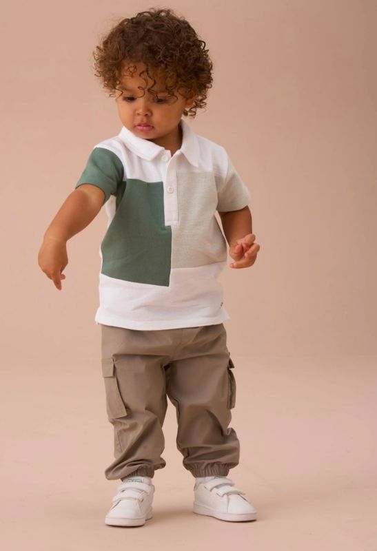 Angel & Rocket Kane White Textured Colour Block Polo & cargo joggers.