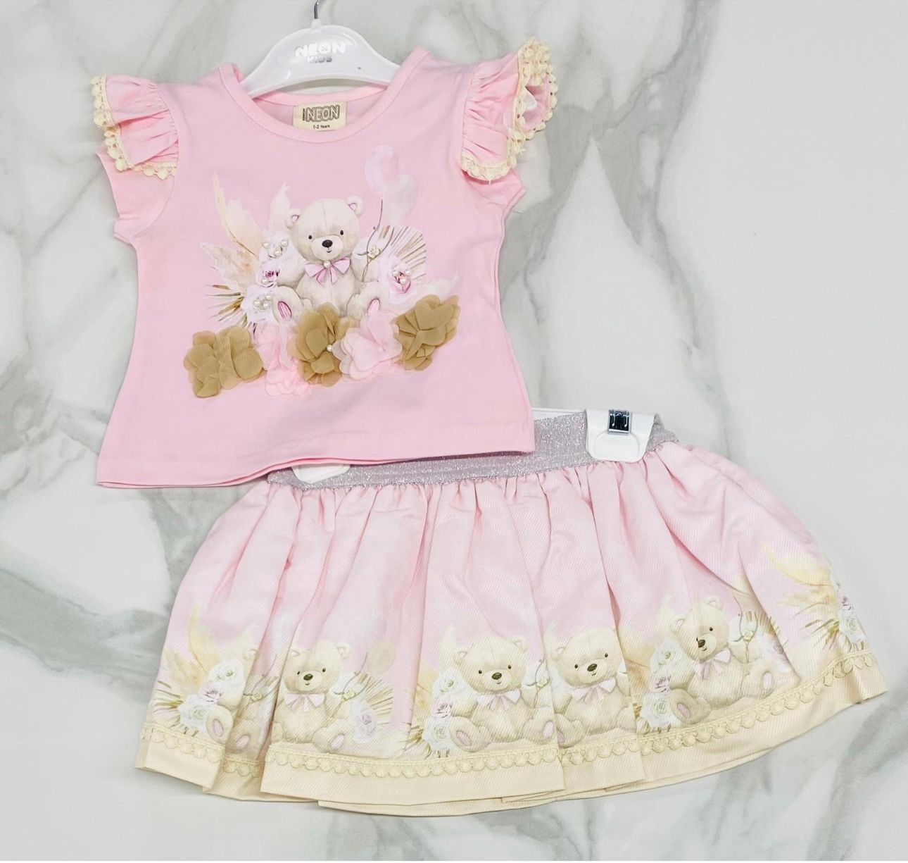 NEON 2 piece skirt set pink