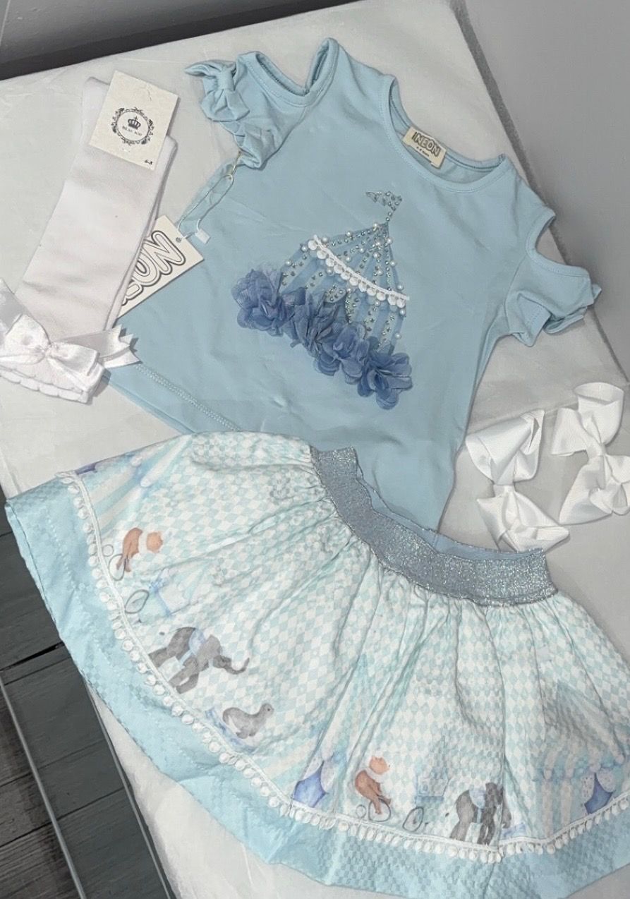NEON SKIRT SET Teddy detail Blue