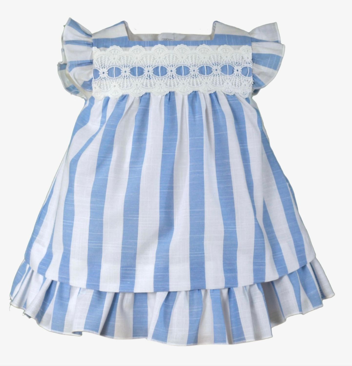 Miranda Baby Girls Blue & White Striped Cotton Dress