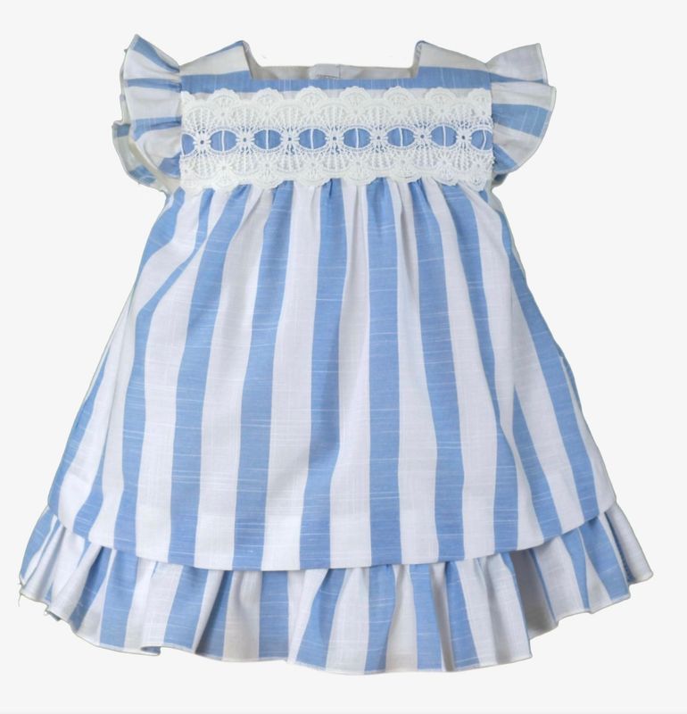 Miranda Baby Girls Blue & White Striped Cotton Dress