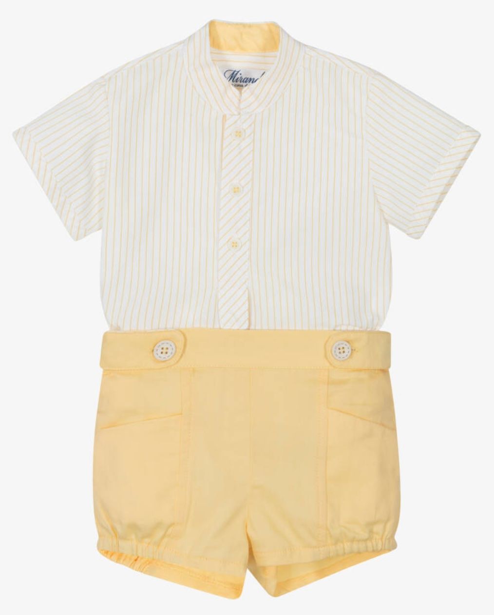 Miranda Baby Boys Yellow Cotton Striped Shirt & Shorts Set