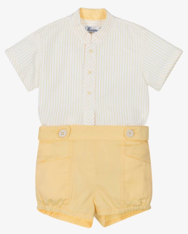 Miranda Baby Boys Yellow Cotton Striped Shirt & Shorts Set