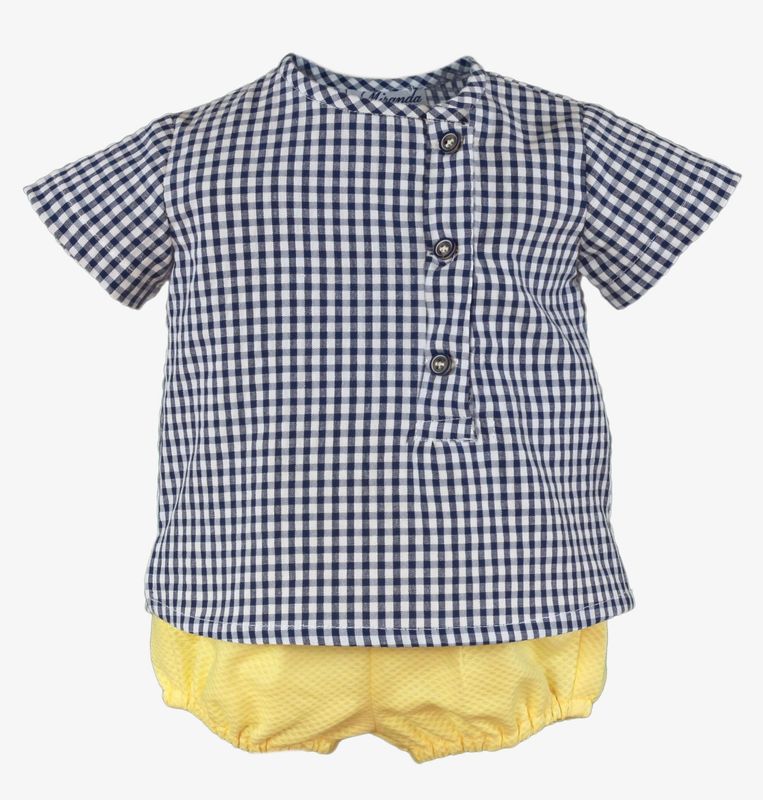 Miranda Baby Boys Blue & Yellow Gingham Shorts Set