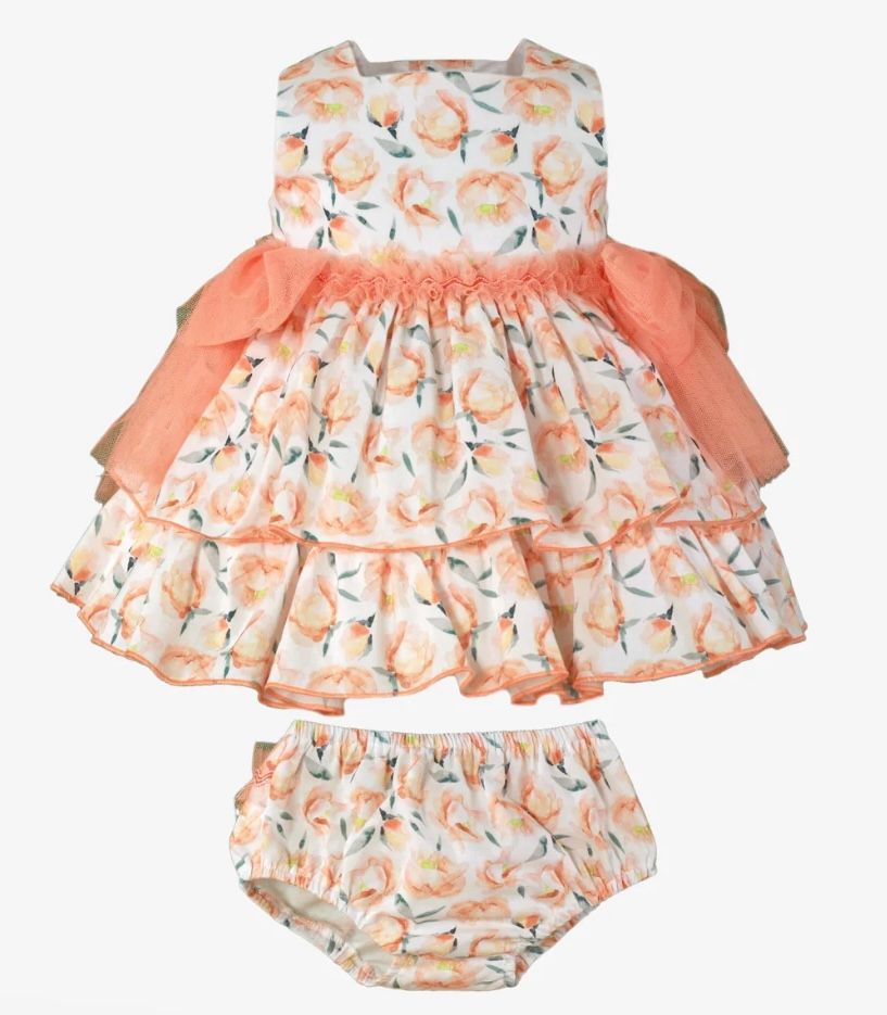 Miranda Girls Peach Floral Dress with matching knickers