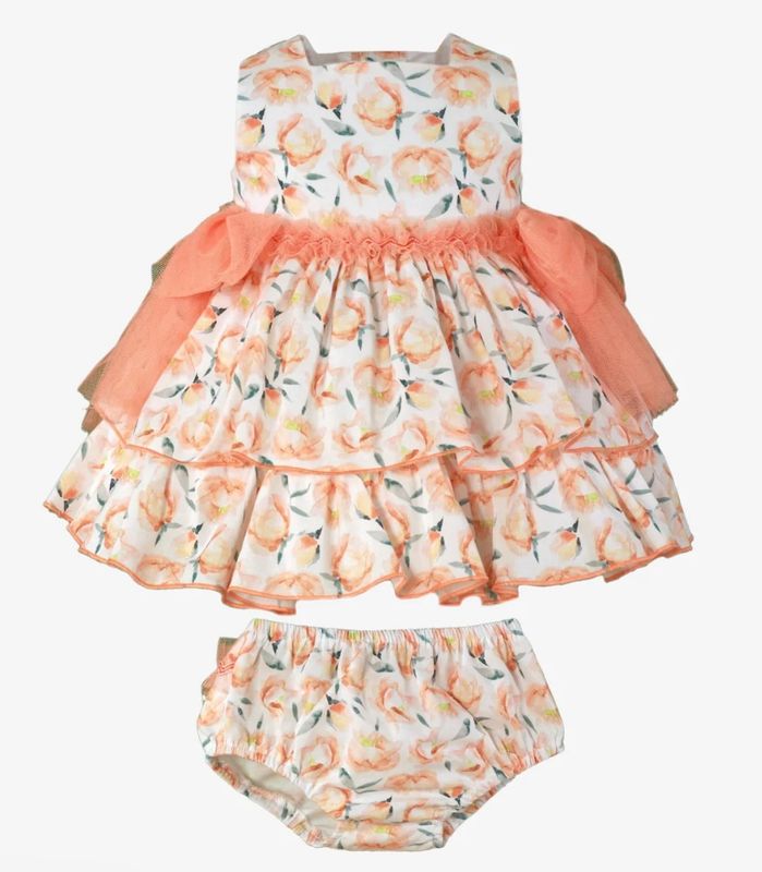 Miranda Girls Peach Floral Dress with matching knickers