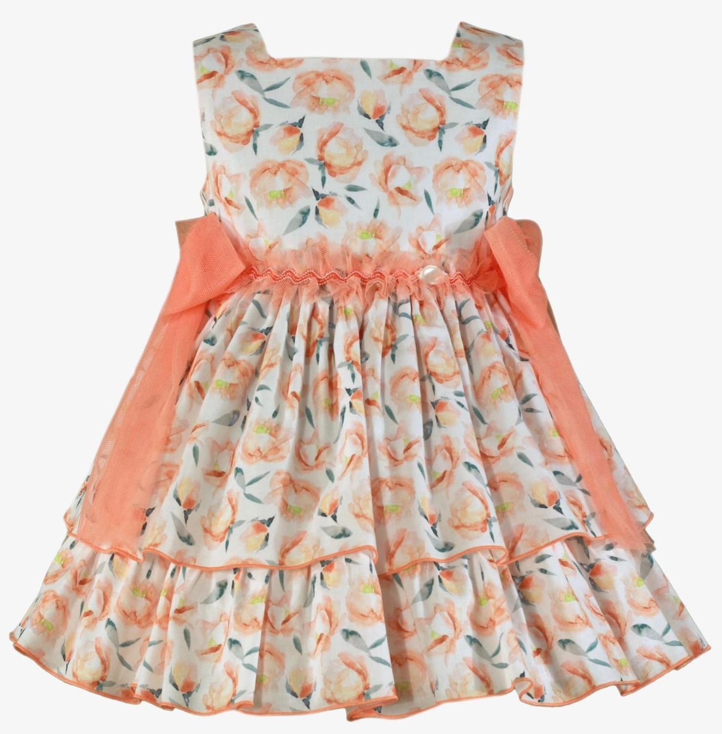 Miranda Girls Peach Floral Print Dress