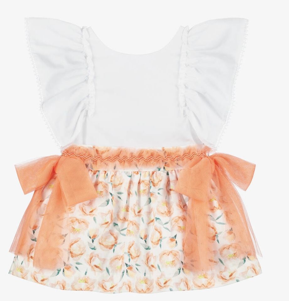 Miranda Girls White & Orange Floral Cotton Skirt Set