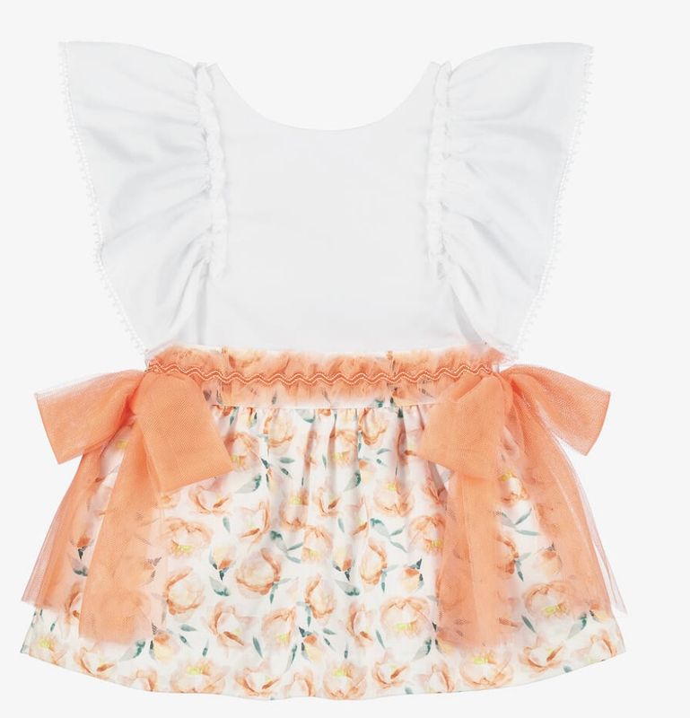 Miranda Girls White & Orange Floral Cotton Skirt Set