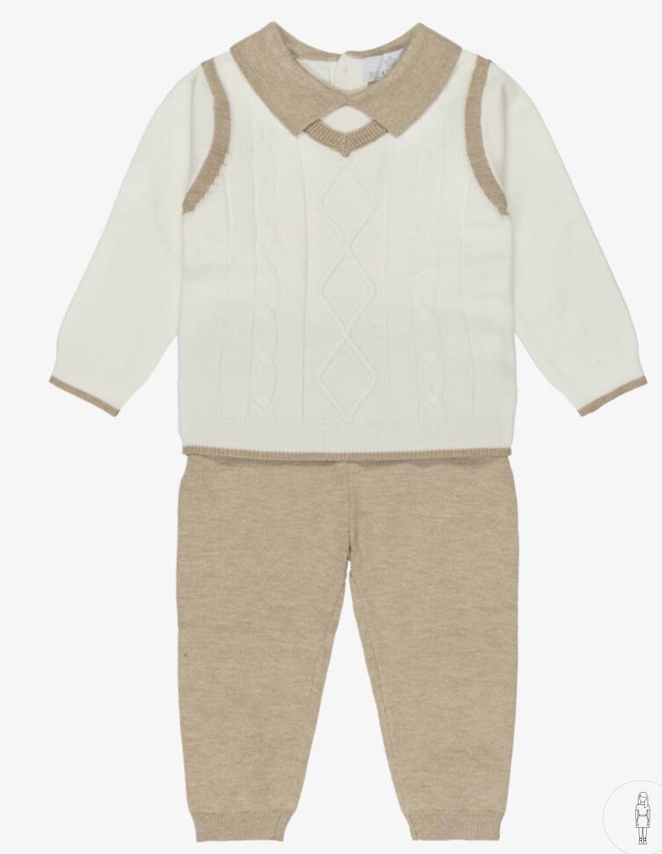 BEAU KID Boys White & Beige Knitted Trouser Set BEAU KID Boys White & Beige Knitted Trouser Set