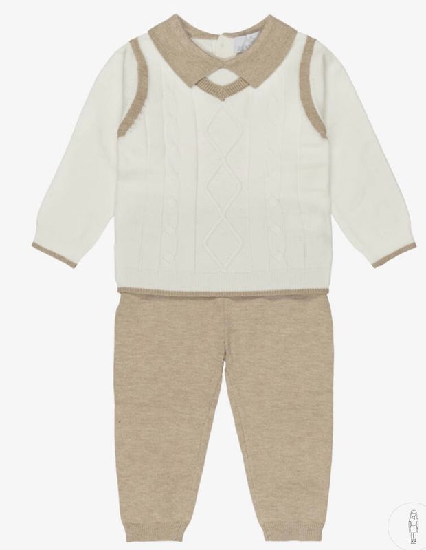 BEAU KID Boys White & Beige Knitted Trouser Set