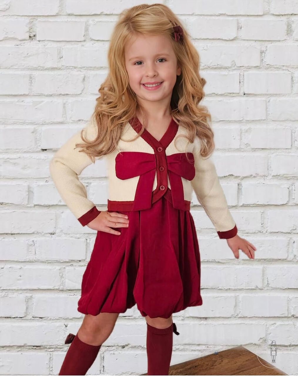 BESU KID Girls Ivory & Red Dress Set