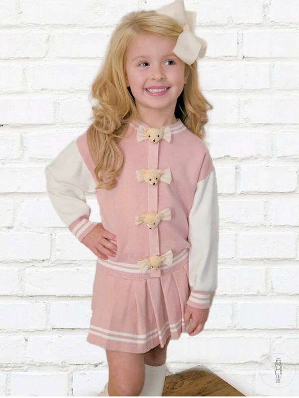 BEAU KID Girls Pink & White Knitted Skirt Set