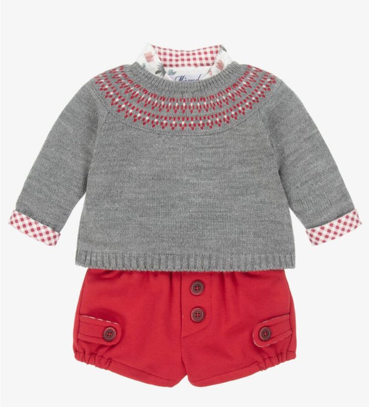 MIRANDA Baby Boys Red, White & Grey Cotton Festive Shorts Set
