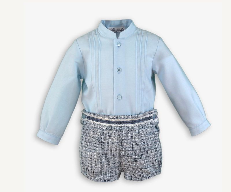 MIRANDA AW25 - BABY BOYS NAVY TWEED STYLE SHORTS & MATCHING SHIRT