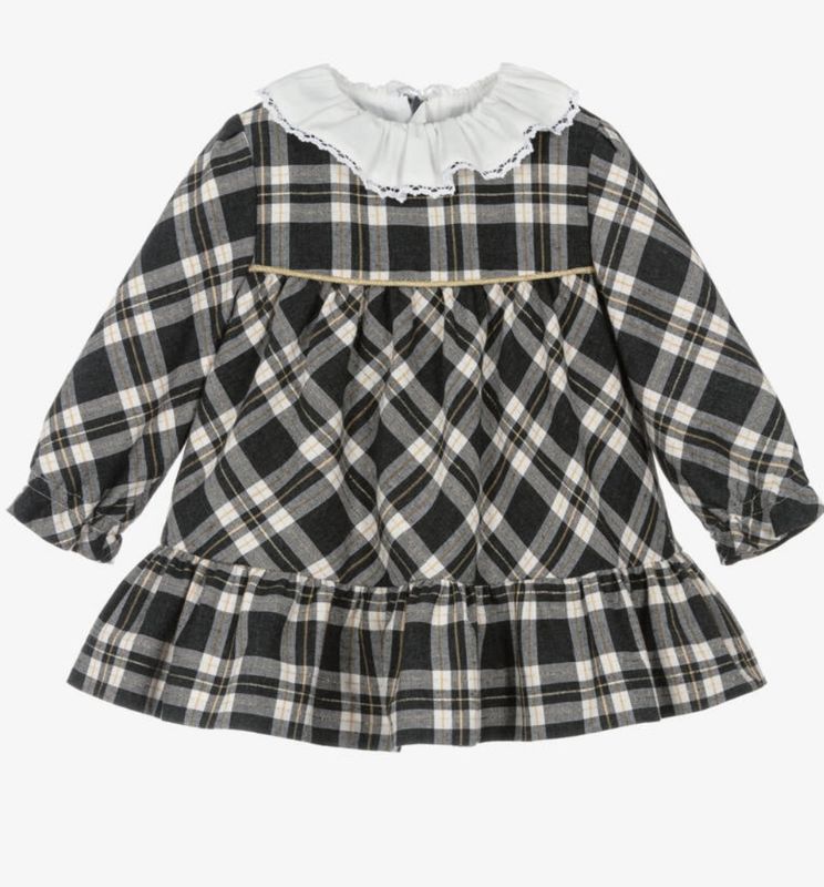 MIRANDA Baby Girls Grey & Gold Tartan Dress