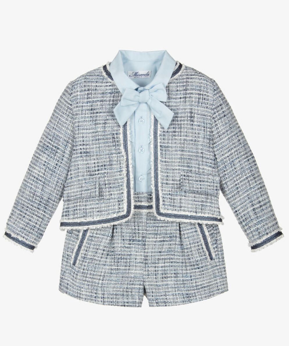 MIRANDA Girls Blue & Glittery Silver Tweed Shorts Set