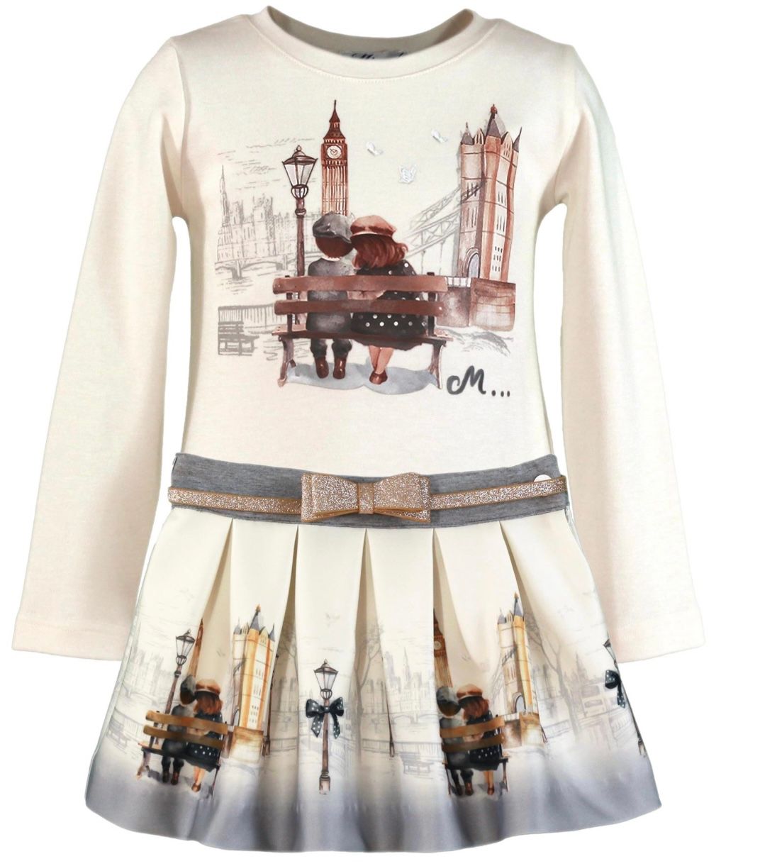 MIRANDA Girls London Graphics Skirt Set - Ivory Grey