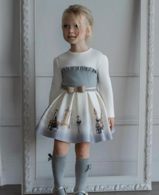 MIRANDA Girls London Graphics Dress - Ivory Grey