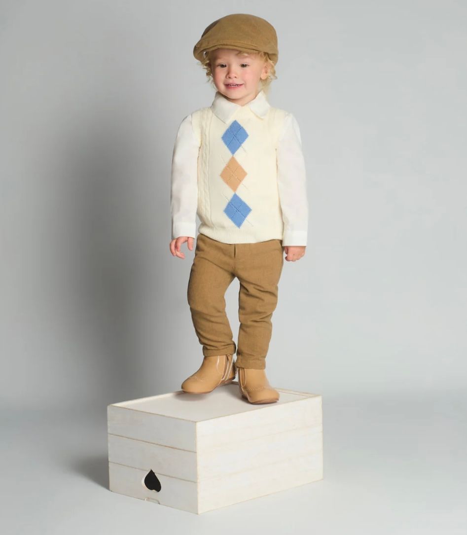 BEAU KID Boy Brown & Ivory Trouser Set with Hat
