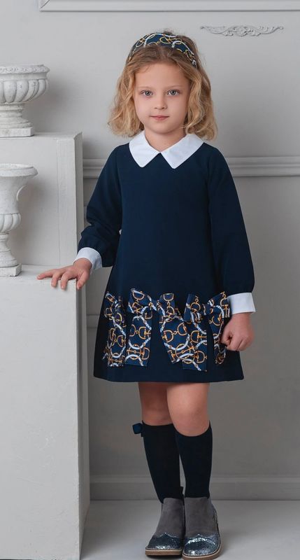 Rochy Girls Vintage Chains Collection A Line Dress - Navy Blue White