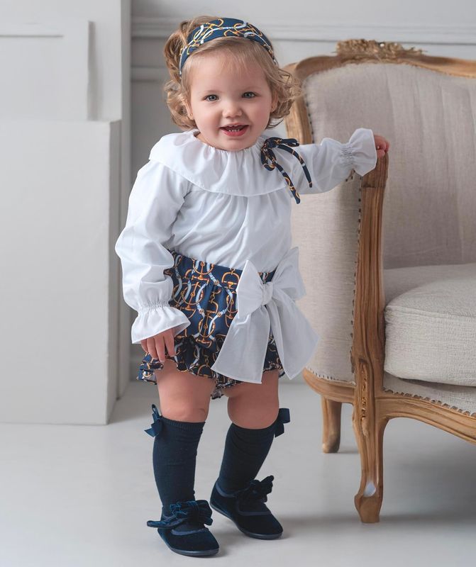 Rochy Baby Girls Vintage Chains Collection Jam Pant Set X 2 - White Navy Brand