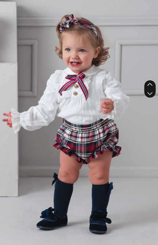 ROCHY AW25 - BABY GIRLS  TARTAN PRINT JAM PANTS & MATCHING BLOUSE SET