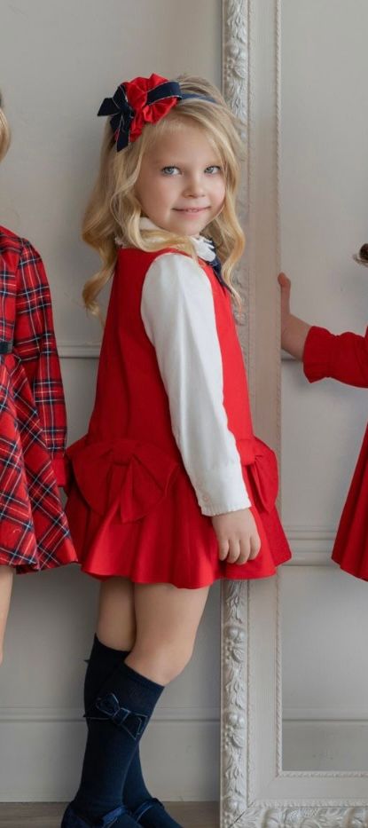 MIRANDA Girls Red & White Cotton Pinafore Dress Set MIRANDA Girls Red & White Cotton Pinafore Dress Set