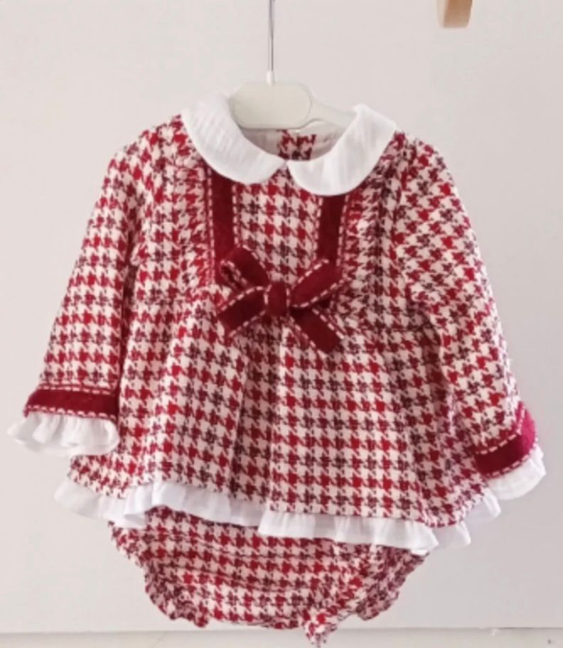 BASMARTI Red Dogtooth Check Baby Dress