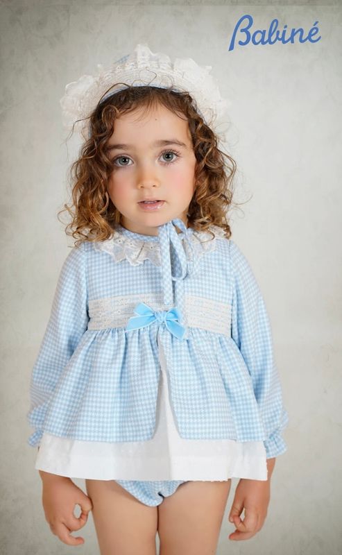 Babiné Baby Girls Blue Houndstooth Dress and pants