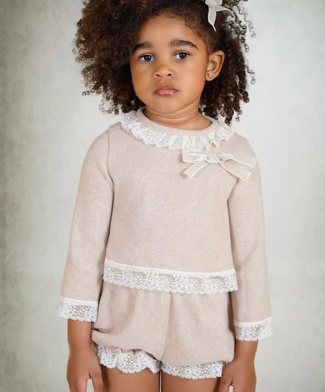 Babine Giselle Knit Short Set Peach & cream