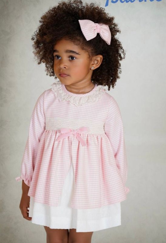 Babine AW25 Girls Pink and Cream Dogtooth dress and Pants