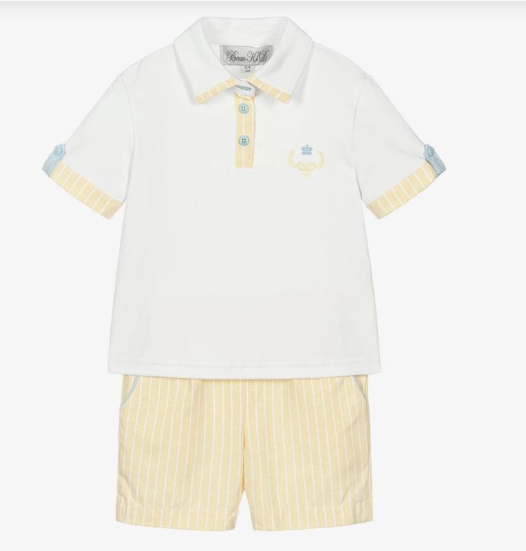 BEAU KID Boys Yellow Striped Cotton Shorts Set