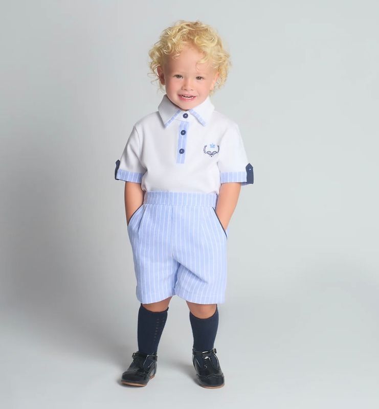 BEAU KID Boys Blue Striped Cotton Shorts Set