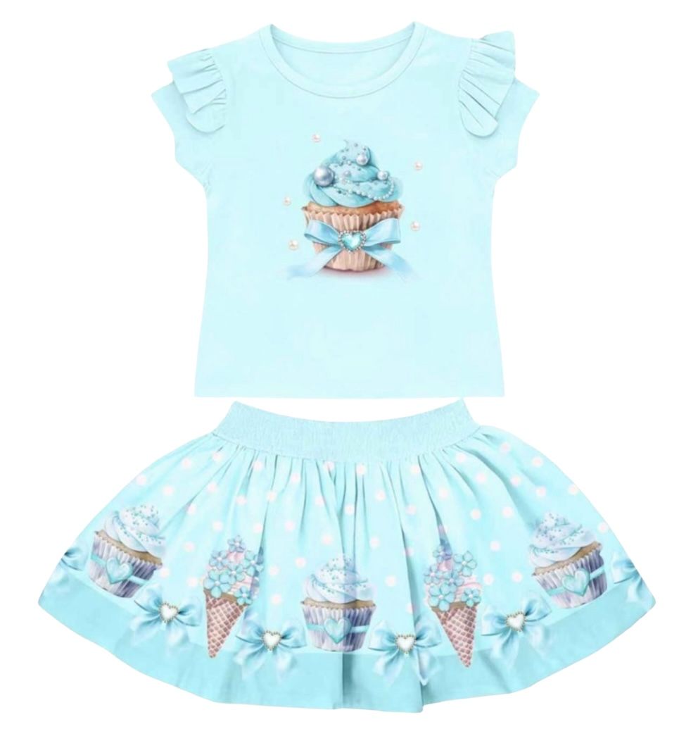 GIORGIO BAMBINI MINT GREEN CUPCAKE SKIRT SET & HAIRBOW